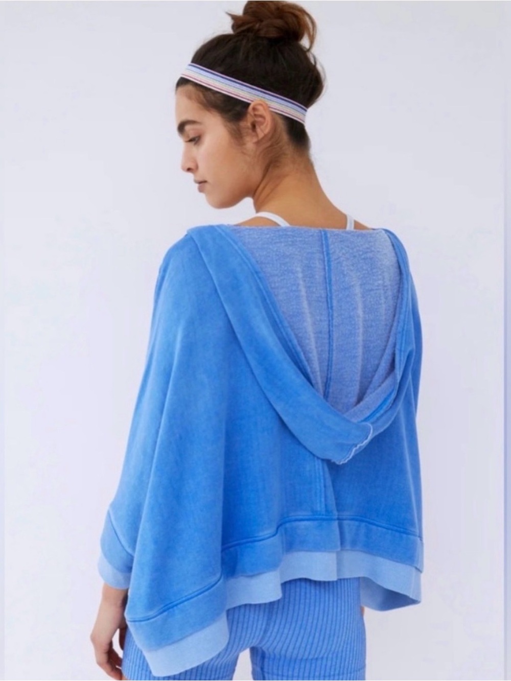 Free People Light Blue Hooded Poncho Top